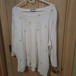 Womens Plus 1X Onque White Lime Grn Topical Vacation Shirt Swratshirt Palm Tree